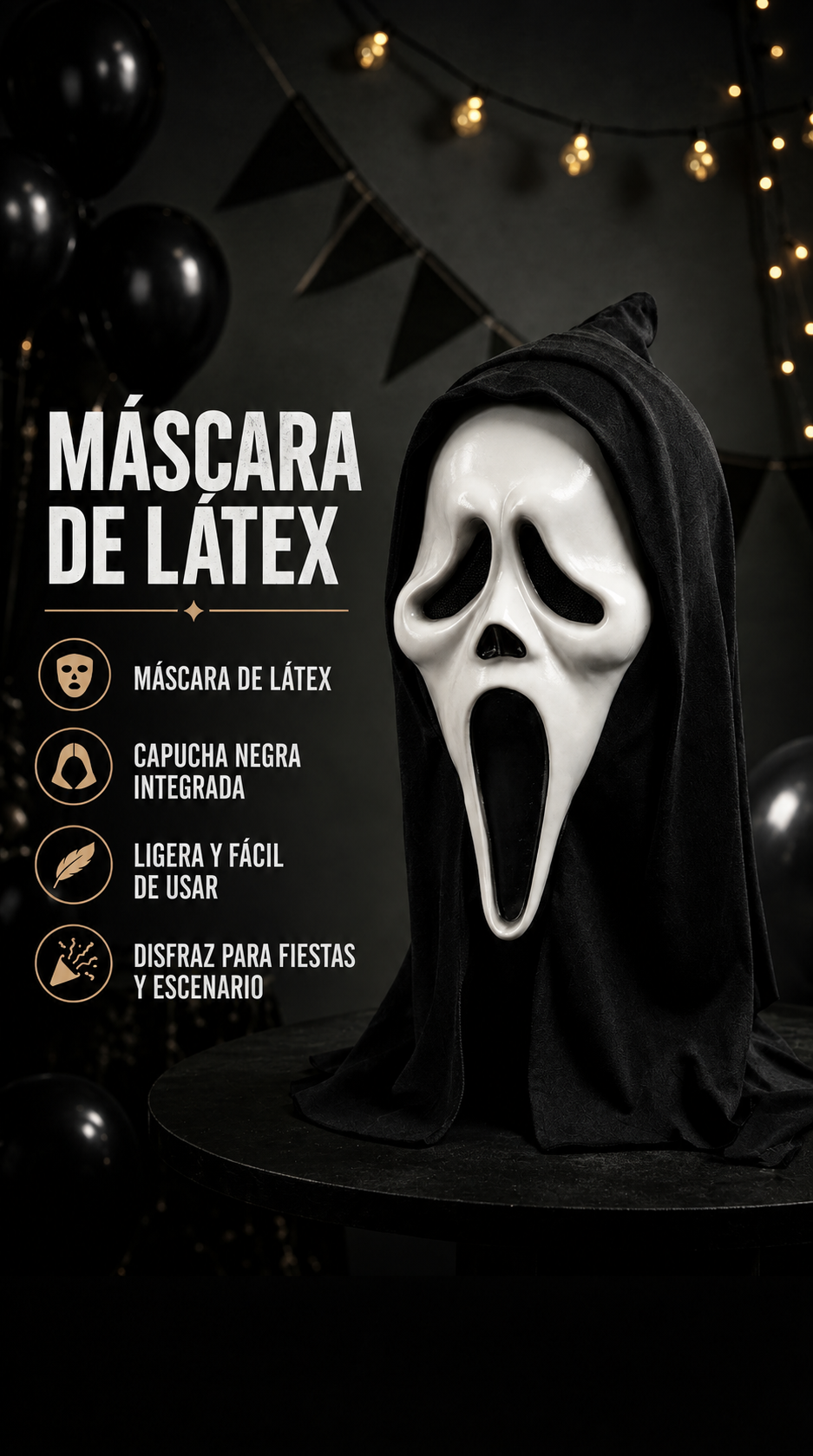 GHOST FACE / SCREAM — Máscara con capucha